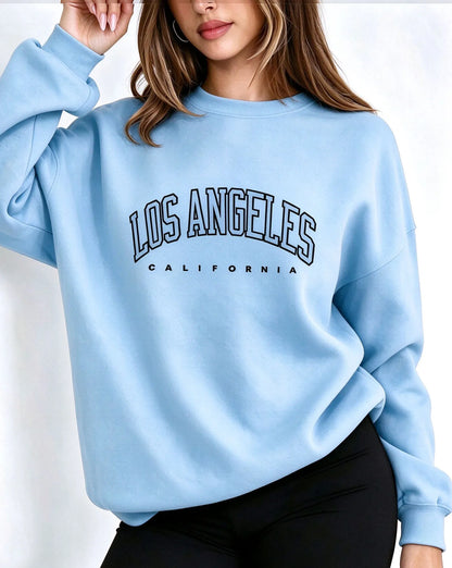 Felpa da donna con scollo rotondo, stampa con scritta LOS ANGELES, maniche lunghe, modello casual, ideale per un look streetwear, perfetta per l'autunno e l'inverno, felpa ampia.
