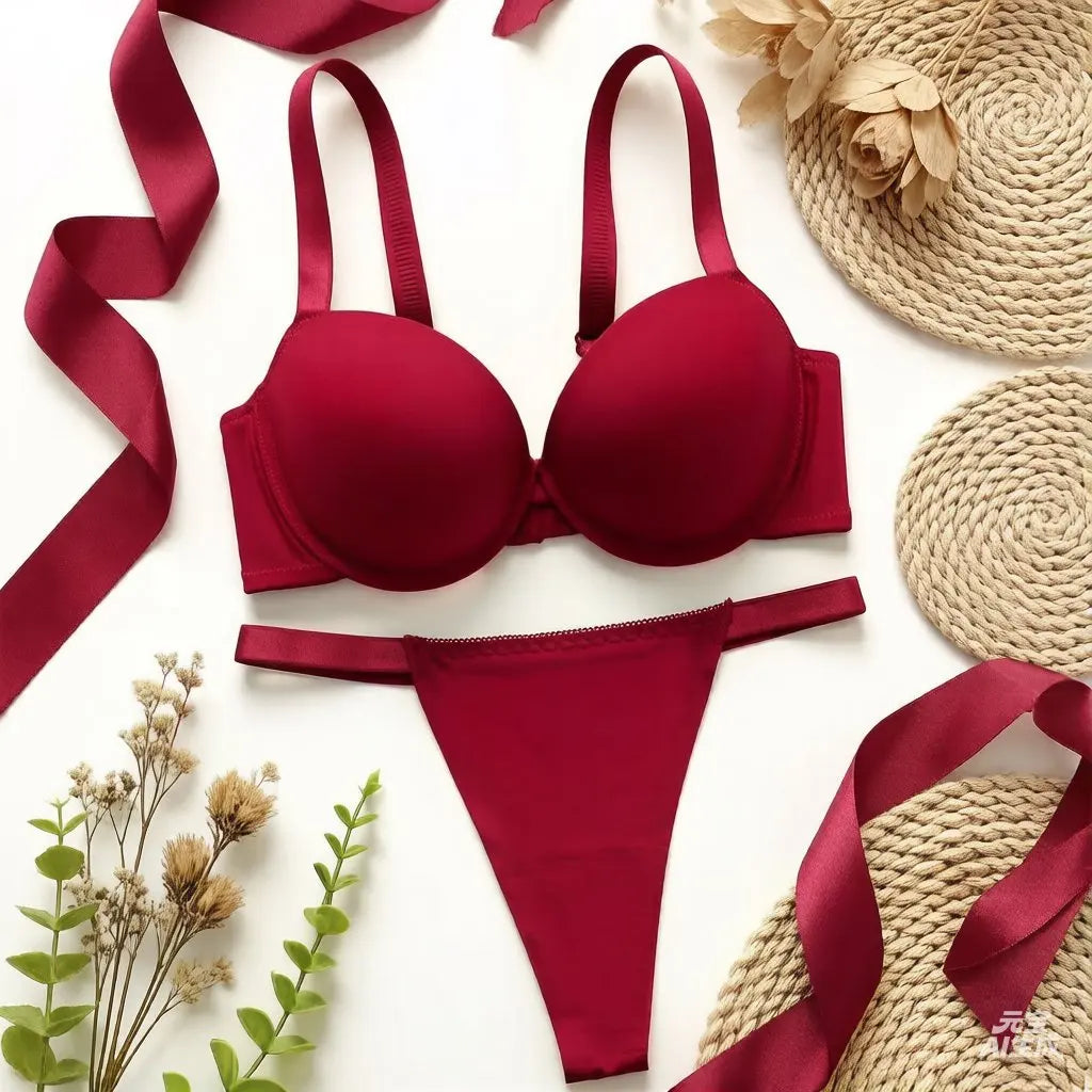 Cuscino per il petto ispessito, set di biancheria intima modellante e sollevante, set rosso sexy in 2 pezzi, preferito per appuntamenti e come regalo B2051