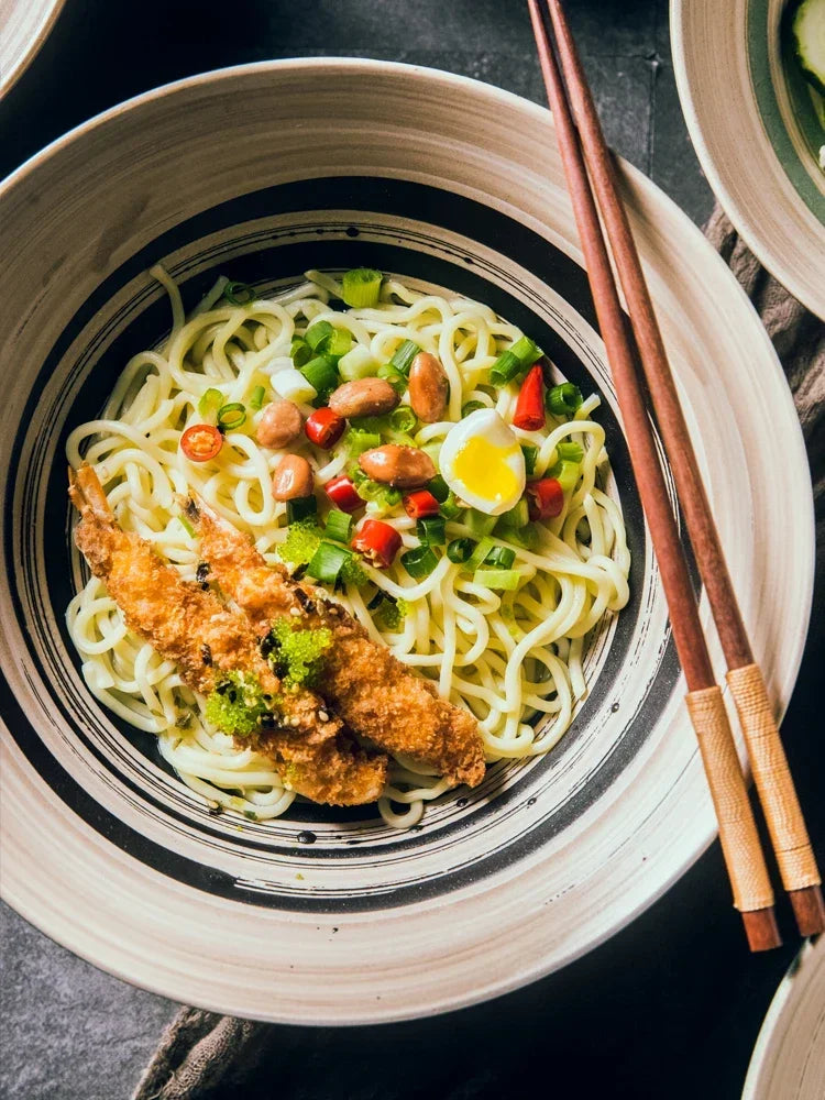 Ciotola giapponese Ramen ciotola per uso domestico di grandi dimensioni e Set di stoviglie per piatti ciotola in ceramica ciotola Ajisen ciotola per minestra di pasta di manzo