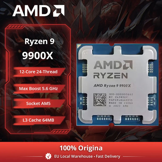 Processore AMD Ryzen 9 9900X 12-Core 24-Thread, 5.6GHz, 64MB Cache L3, Socket AM5, DDR5, TDP 120W, Serie 9000 Senza Ventola