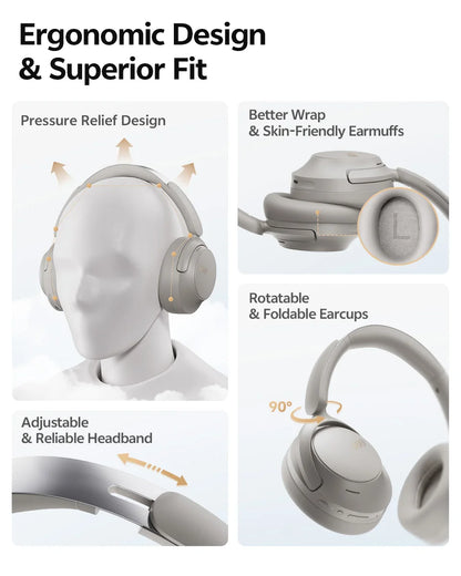 QCY H3S ANC Cuffie over Ear -56dB Cuffie con cancellazione del rumore Bluetooth 6.0 Auricolari audio spaziale LDAC ad alta risoluzione Doppio driver