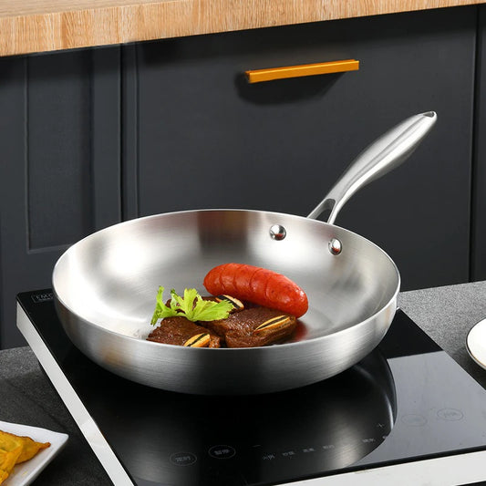 JUSTINLAU Set di 3 Padelle 22/24/26/28CM in Acciaio Inox 304, Padelle Antiaderenti a 5 Strati per Bistecche e Uova, Adatte a Tutti i Tipi di Fornelli