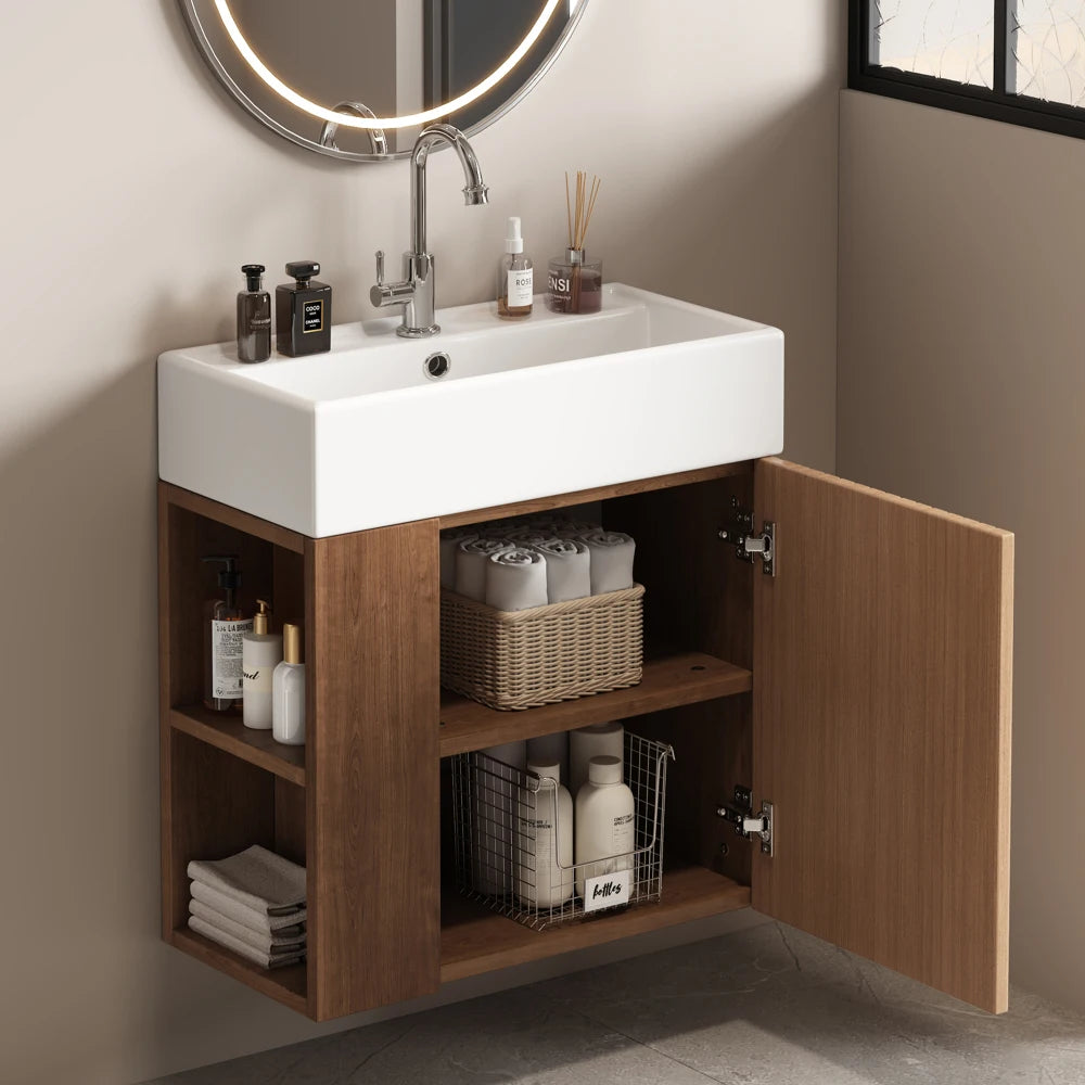 Mobile bagno sospeso con lavabo 55 × 31 × 66,5 cm e vani laterali