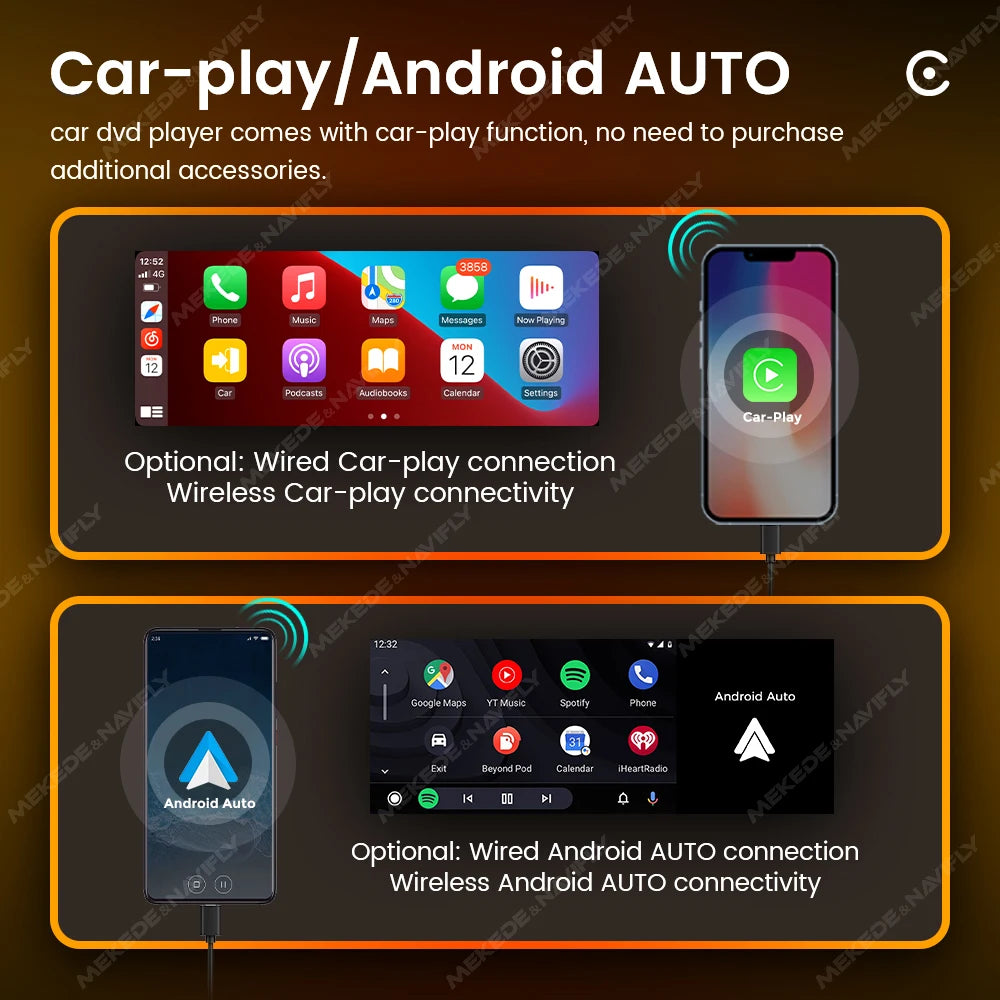 MEKEDE Lettore Video 4K da 5.2/6.86/6.88 Pollici, CarPlay Wireless, Android Auto, Radio FM Multimediale Universale 1DIN con USB Type-C, TF, AUX, ISO, RCA