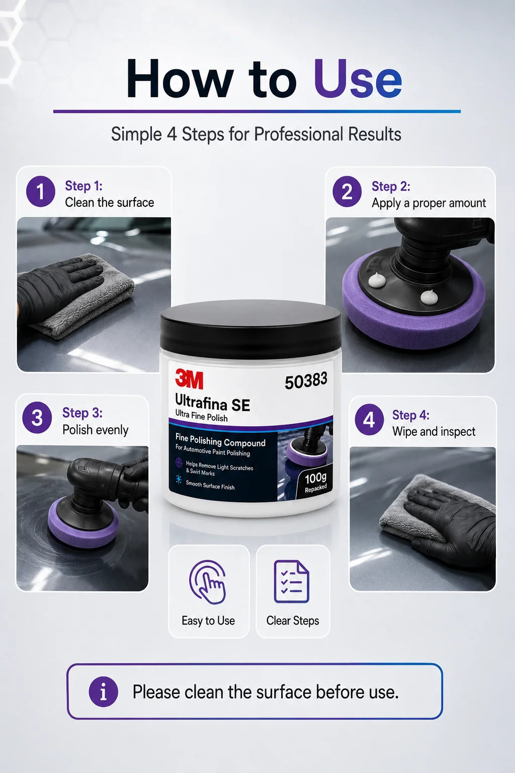 Lucidante Professionale 3M 50383 Ultrafina SE per Vernice Auto, Rimuovi Graffi e Ologrammi, Dettagliatura, Finitura Lucida, 100g Riconfezionato
