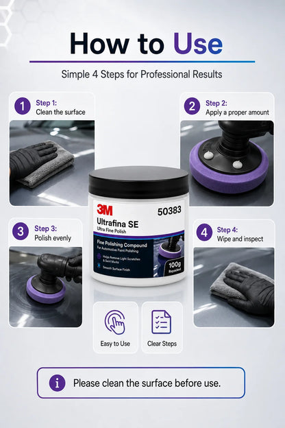 Lucidante Professionale 3M 50383 Ultrafina SE per Vernice Auto, Rimuovi Graffi e Ologrammi, Dettagliatura, Finitura Lucida, 100g Riconfezionato