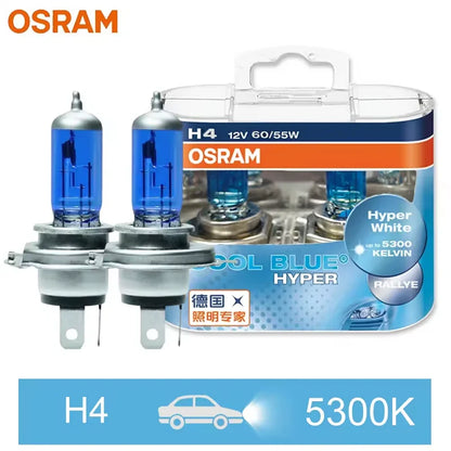 OSRAM H7 H4 H1 H11 HB3 9005 HB4 9006 Lampadina Alogena per Fari Auto, Luce Abbagliante/Anabbagliante 5300K 12V 55W, Bianco Hyper Cool Blue (2 Pezzi)