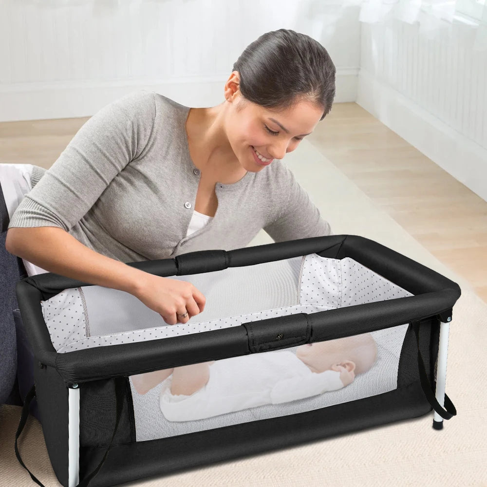 Culla da viaggio pieghevole, ideale per il sonno coniugale, per bambini, portatile, con recinto, adatta a neonati e bambini fino a 35 kg, con lati ventilati, rimovibile e lavabile, resistente all'usura, dimensioni 90*70*50 cm
