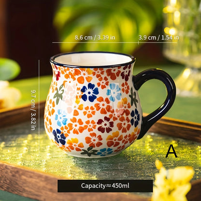 Tazza in Ceramica Stile Ceramica Polacca a Bocca Larga, Tazza con Motivo Floreale Dipinto a Mano, Tazza di Grande Capacità per Caffè, Tè e Latte
