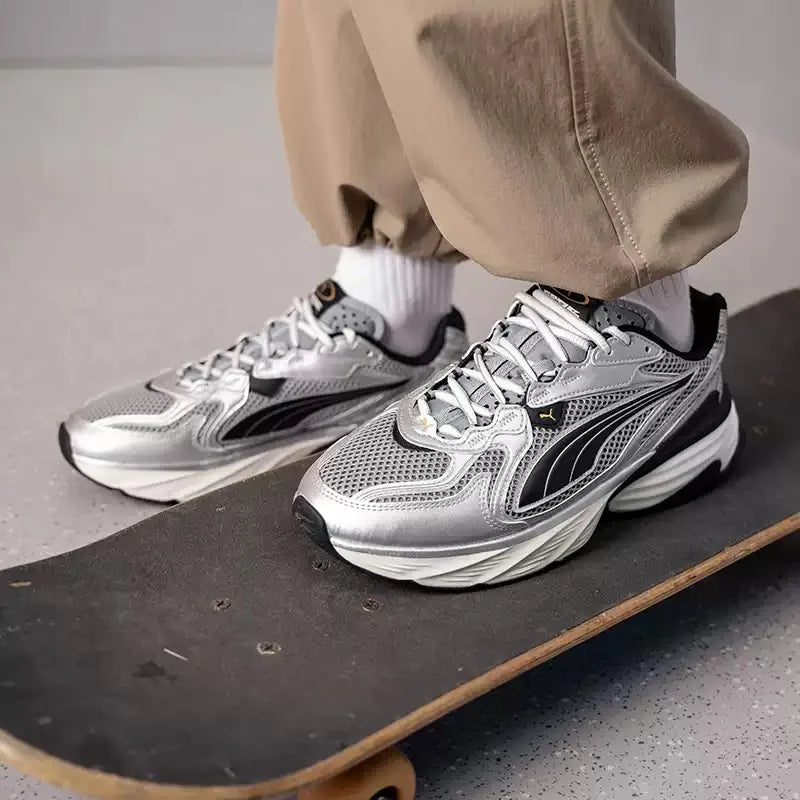 PUMA Silver Black Mesh Y2K Retro Sneakers da Corsa Traspiranti con Suola Spessa e Ammortizzazione Stile Dad 406203-04