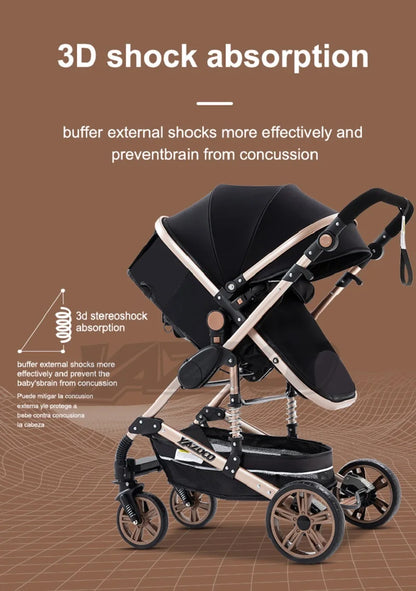 Passeggino 3 in 1 Facile da piegare Telaio in alluminio ad alto paesaggio Passeggino neonato con ruota in gomma per assorbimento degli urti a quattro ruote