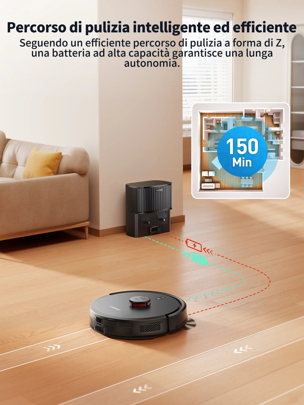 Laresar L20 Robot Aspirapolvere con 5000Pa di Aspirazione, Navigazione LDS, Stazione di Svuotamento Automatico, Controllo Smart APP per Pavimenti e Tappeti