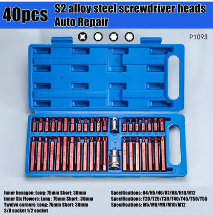 40 pezzi Torx Star Spline Set di punte a esagono incassato Kit di strumenti Cacciavite di precisione Bit Attrezzatura per garage Strumenti di riparazione professionali per auto
