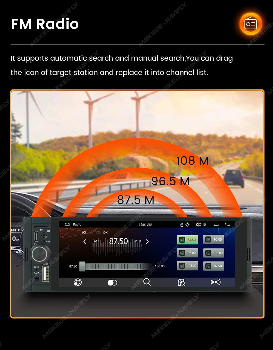 MEKEDE Lettore Video 4K da 5.2/6.86/6.88 Pollici, CarPlay Wireless, Android Auto, Radio FM Multimediale Universale 1DIN con USB Type-C, TF, AUX, ISO, RCA