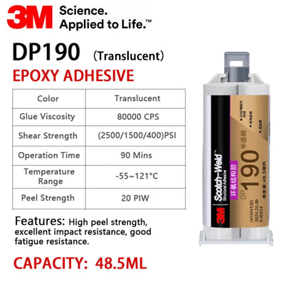 Adesivo Epossidico Originale 3M DP190 Scotch-Weld 50ML Grigio Traslucido 1:1 Colla Strutturale Bicomponente per Metallo e Plastica