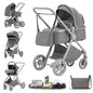 Passeggino per Neonati 3-in-1 di Lusso, Carrozzina da Viaggio Portatile con Telaio in Alluminio, Passeggino Pieghevole con Vista Panoramica