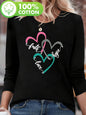 T-shirt girocollo stampata con motivo Torre Eiffel Parigi a maniche lunghe comoda moda primavera e autunno 100% cotone da donna