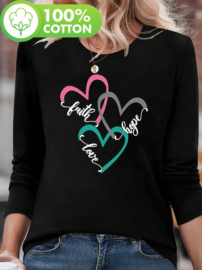 T-shirt girocollo stampata con motivo Torre Eiffel Parigi a maniche lunghe comoda moda primavera e autunno 100% cotone da donna