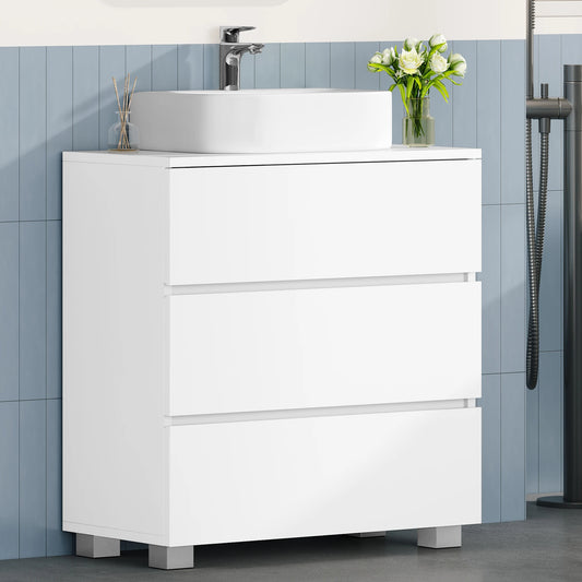 Mobile da bagno con 3 cassetti grandi, 30 x 60 x 63 cm, mobile base da bagno con piedini, mobile da toeletta indipendente
