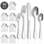 Set di posate in acciaio inossidabile con incisione laser Rose Cat, 4/15/25/40 pezzi, coltello, forchetta, cucchiaio, per coppie, stoviglie per feste