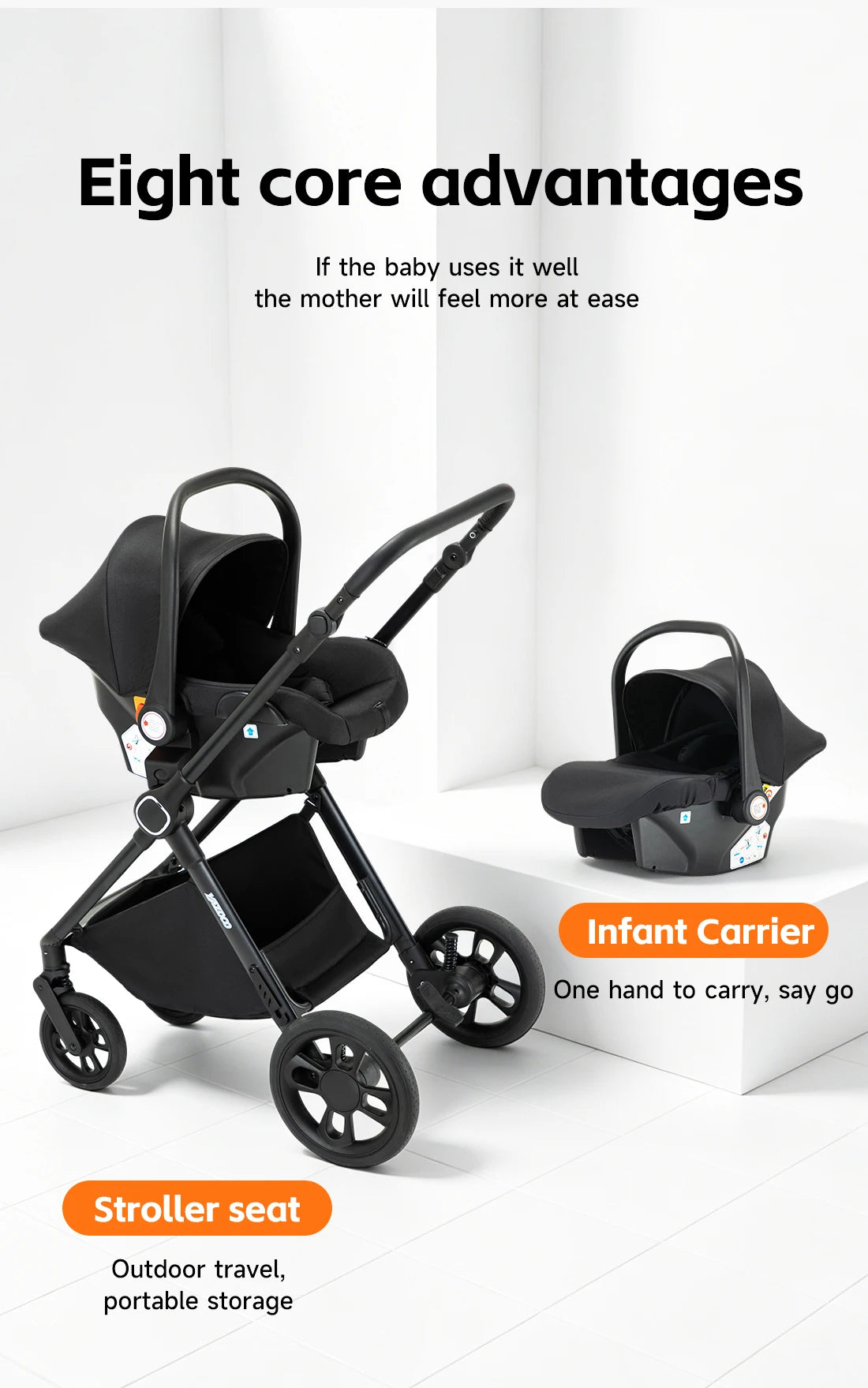 Passeggino per Neonati 3-in-1 di Lusso, Carrozzina da Viaggio Portatile con Telaio in Alluminio, Passeggino Pieghevole con Vista Panoramica