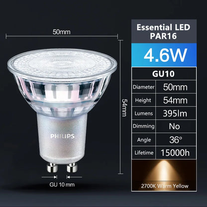 Philips LED GU10 PAR16 Essenziale 4,6W (=50W Alogeno) 220-240V 36 °   Lampada spot classica di grado 2700K 3000K 6500K Faretto LED bianco