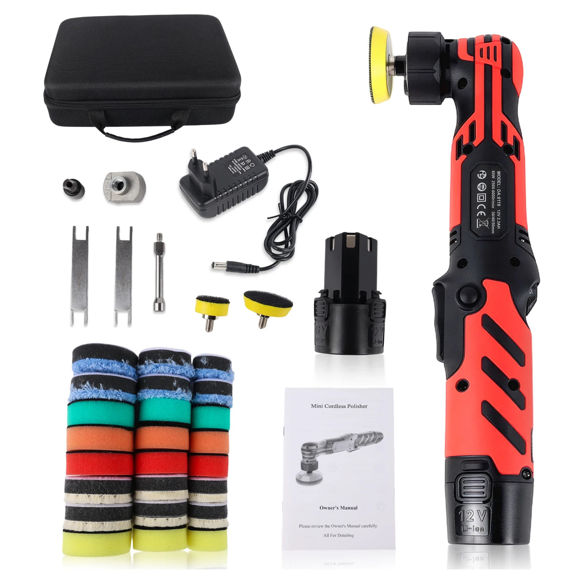Lucidatrice per Auto Podofo Mini 12V Senza Fili, Macchina Lucidatrice Multifunzione a 6 Velocità, Lucidatrice per Auto con 3 Punte per Fari, Ruote, Bagagliaio