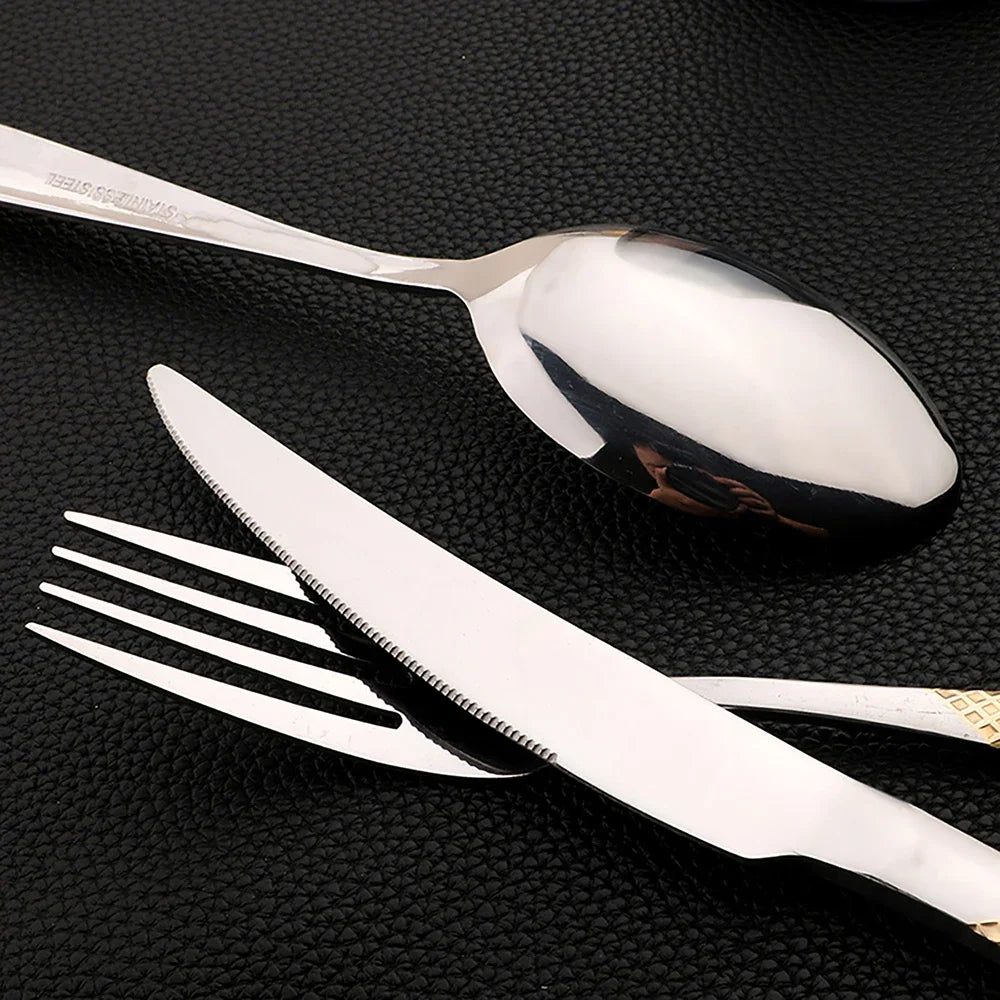 Set di posate in acciaio inossidabile da 16 pezzi - Set di posate nere, lucidate a specchio, lavabili in lavastoviglie, include coltelli, forchette e cucchiai