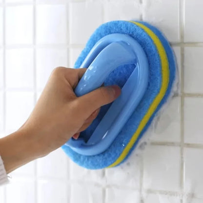Spazzola per la pulizia della casa con manico, sapone per piatti, spugna abrasiva spessa per bagno, cucina e vasca da bagno, strumenti e accessori resistenti per la casa.