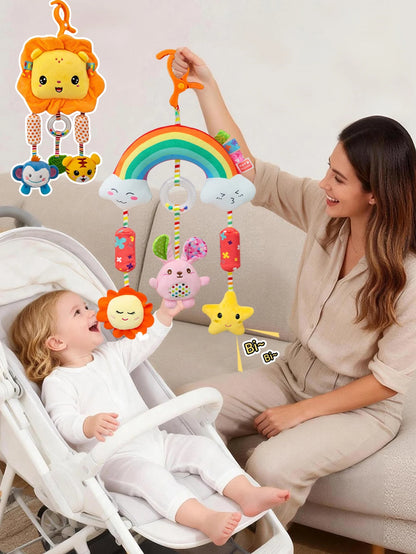 Giocattolo di Peluche per Neonati con Sonaglio e Sottoposto a Pressione per lo Sviluppo Multi-Sensoriale del Bambino 0-12 Mesi, Regalo Perfetto per Neonati per Culla e Seggiolino Auto