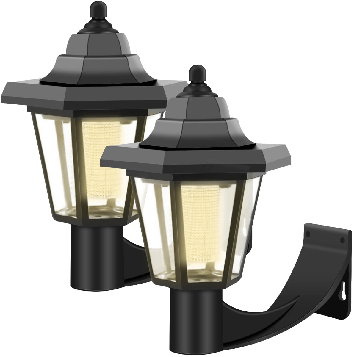 Lampada da parete solare da 2 pezzi Lampada da parete a LED per recinzione da giardino per esterni Lampada da parete a induzione per paesaggio esagonale impermeabile per recinzione da giardino