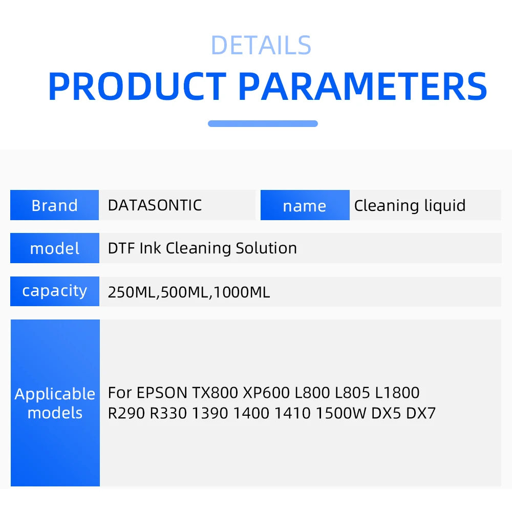 250ml 500ml 1000ML DTF Soluzione di pulizia inchiostro per Epson DX4 DX5 DX7 L1800 L805 L800 1390 I3200 Testina di stampa DTF liquido per la pulizia dell'inchiostro
