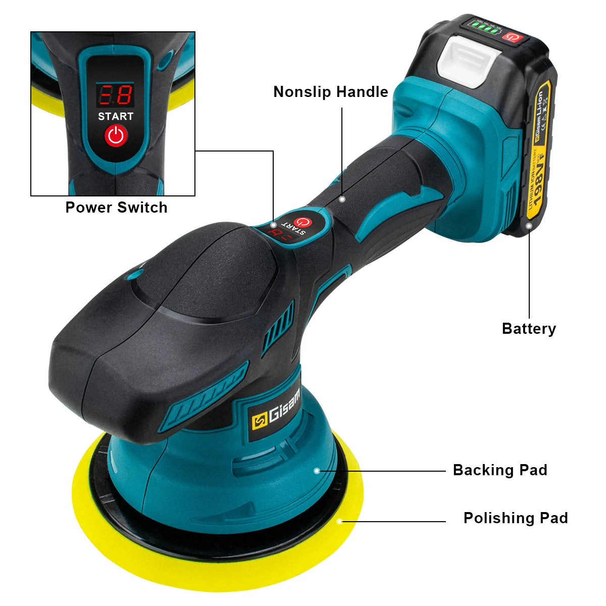 Gisha Cordless Car Polisher 8 Marce Regolabile Auto Elettrica Ceretta Levigatura Sigillatura Smalto Strumento di Potere Fit Makita 18v Batteria Spille