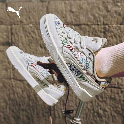 PUMA Scarpe da skate casual alla moda con suola spessa e cuciture in pelle scamosciata con stampa graffiti bianco sporco 405258-02