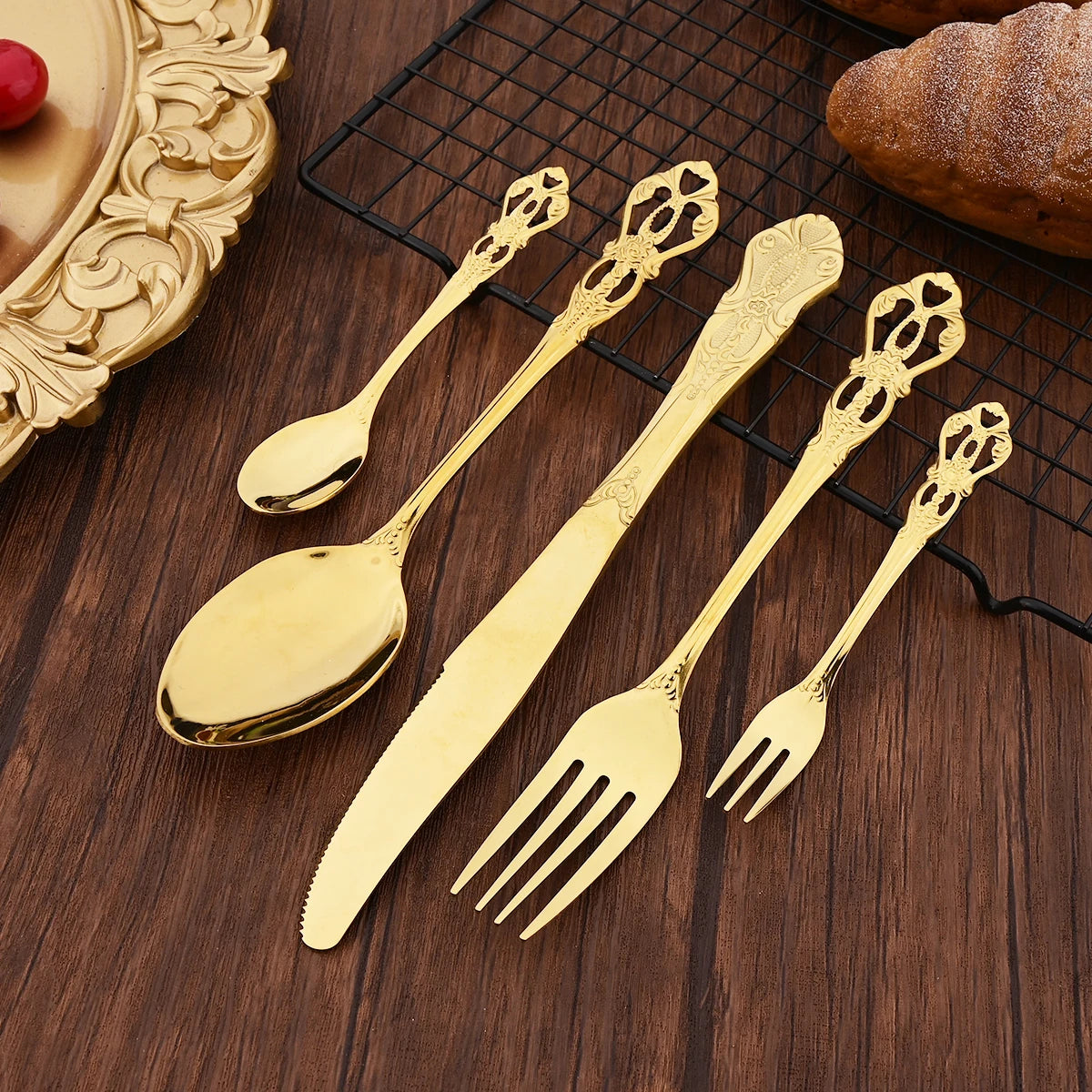 Set di posate da 20 pezzi in acciaio inossidabile color oro rosa, coltello, forchetta, cucchiaio, posate da tavola, stoviglie da cucina
