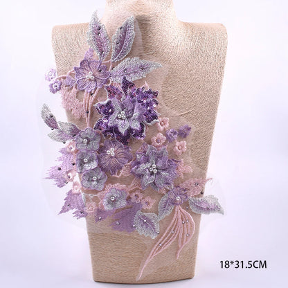 Tessuto per toppe ricamate con fiori eleganti viola per abiti, tende per la casa, accessori per abbigliamento da festa, riparazioni di applique per cucire