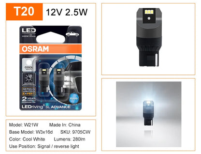 OSRAM Aggiornamento LED T20 W21W WY21W W21/5W Indicatore di direzione 7440 7443 LEDriving SL Advance LED Lampada di retromarcia per auto Lampadina di arresto freno 2X
