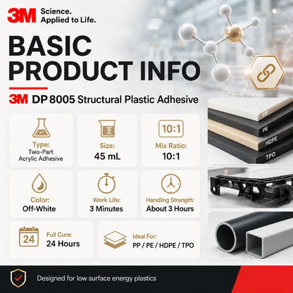 Adesivo Strutturale in Plastica 3M Scotch-Weld DP8005 45ml 10:1 Colla Acrilica Bicomponente per Incollaggio PP PE HDPE TPO