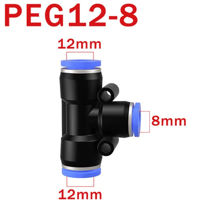10 pz. Connettore pneumatico PE PEG, raccordo rapido a T riduttore a 3 vie, tubo in plastica, connettore per tubo da 4/6/8/10/12 mm
