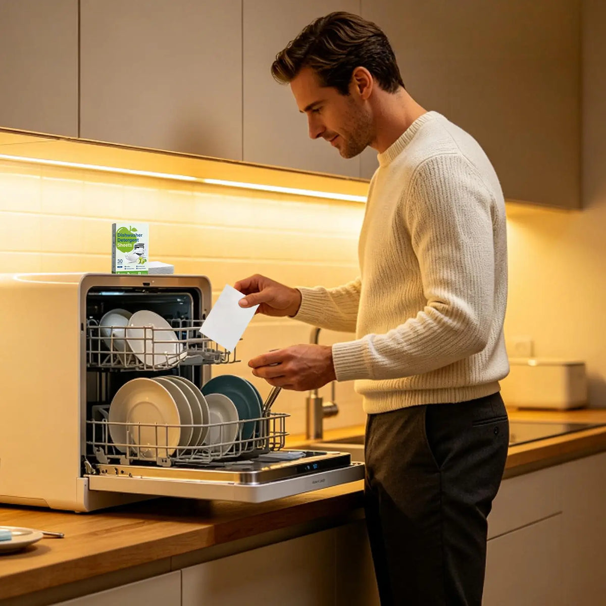 30 Foglietti Ecologici per Lavastoviglie Senza Fosfati e Cloro, Detergente Potente Profumato per Casa e Ristorante ﻿