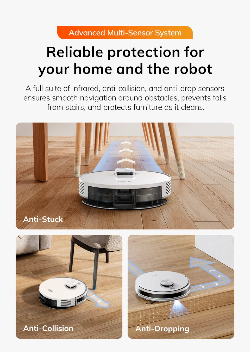 Robot Aspirapolvere ILIFE V30, Navigazione Laser, Aspirazione 10000Pa, Fino a 150 Minuti di Autonomia, Controllo APP, Pulizia Personalizzabile