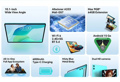 Teclast P33 Tablet Android 15 10.1" 9 GB di RAM (3 GB + 6 GB) 64 GB di ROM Allwinner A333 Custodia all-in-one/Tastiera/Mouse/Stilo/Cuffia