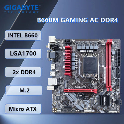 Scheda Madre GIGABYTE B660M GAMING AC DDR4 LGA1700 Intel B660 DDR4 64 GB Intel Wi-Fi AC Micro ATX Supporta Core I9-14900 I7-13700K