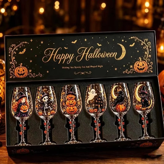 Set di Calici da Vino per Halloween in Confezione Regalo, Calici di Lusso in Vetro Artistico per Decorazioni da Tavola per Feste Invernali, Accessori Regalo per le Festività