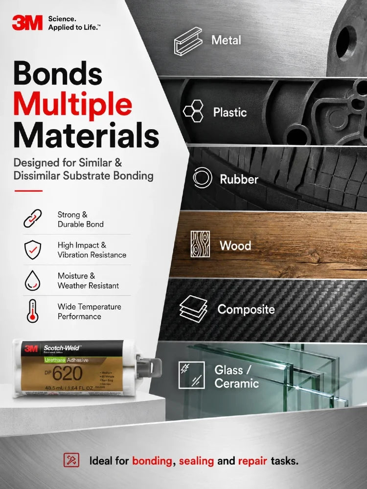 Adesivo Uretanico Originale 3M DP620NS Scotch-Weld 48.5ML Nero Non-Sciolmibile Colla Strutturale Bicomponente per Metallo Plastica Gomma Legno