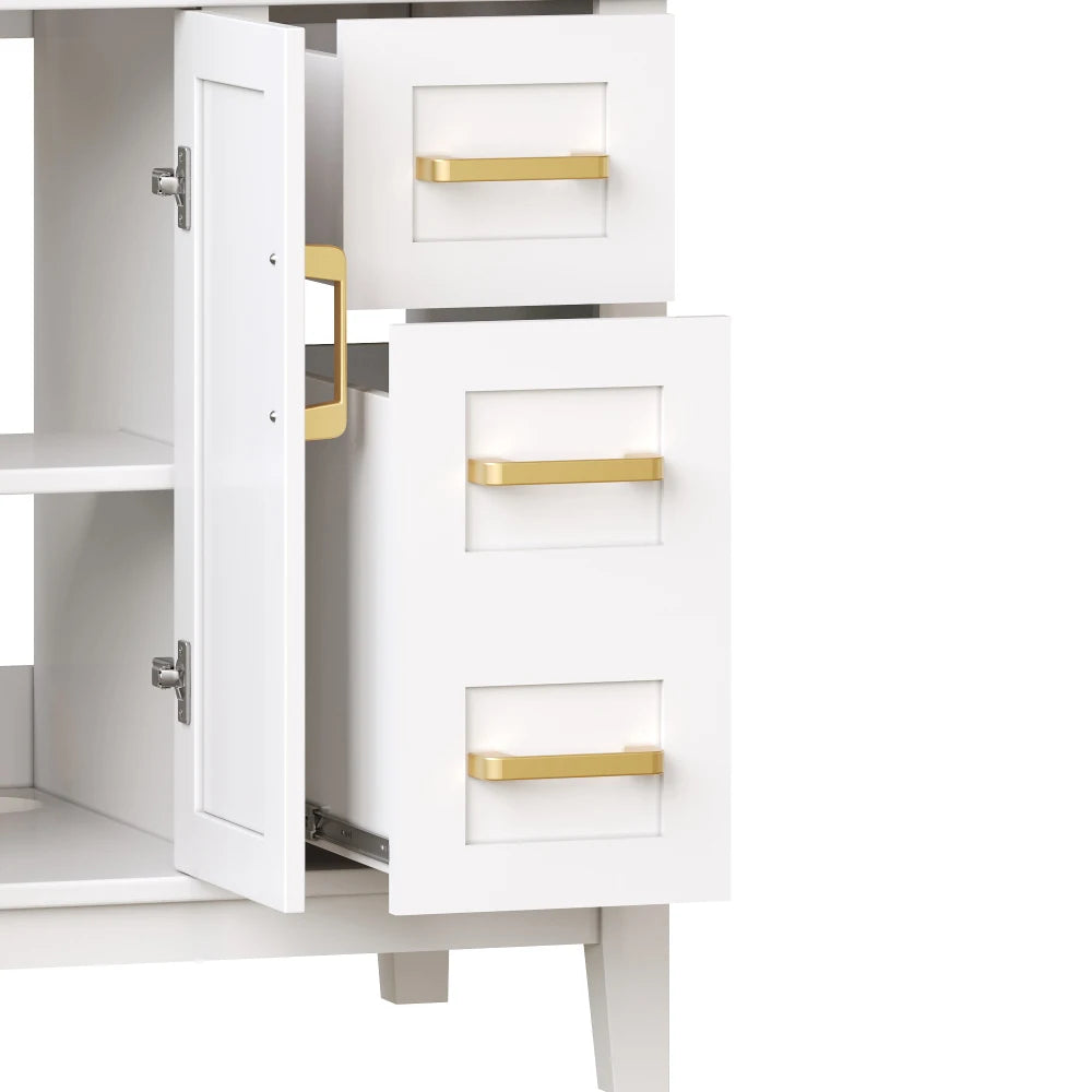 Mobile bagno moderno 76x86x46,5 cm con lavabo in ceramica integrato, mobiletto a cassetti autoportante con ampio spazio contenitivo, dotato di chiusura ammortizzata silenziosa e protezione dal troppo pieno del lavabo, elegant