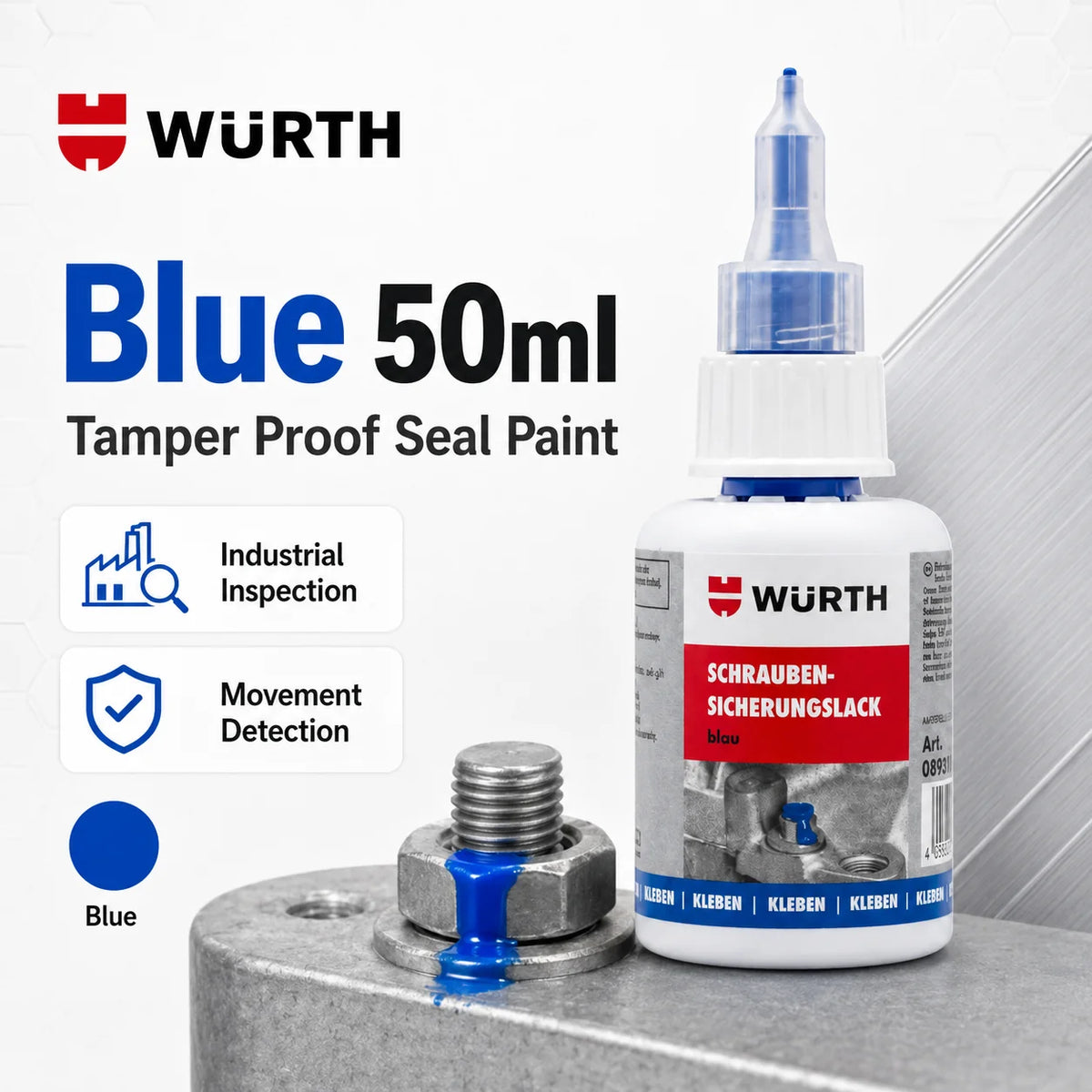 Sigillante Antimanomissione Originale Wurth 50ml, Vernice per Rilevamento Movimento, Segnalazione Ispezione Viti, Bulloni e Dadi, Rosso Giallo Blu