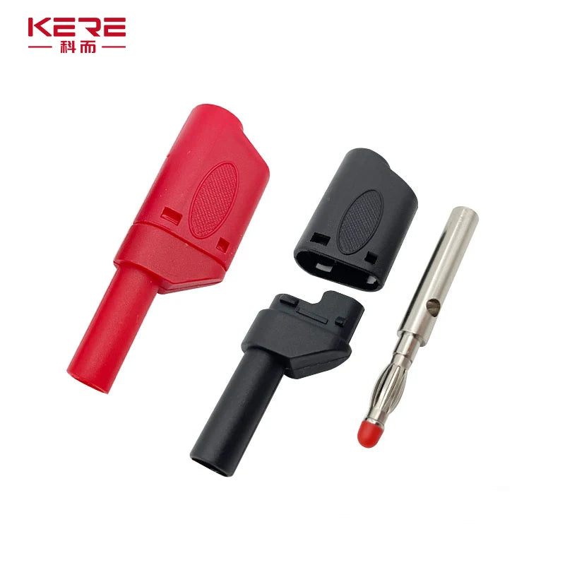 20 pz/4mm maschio guaina retrattile impilabile spina a Banana avvolto completamente isolato filo di sicurezza connettore a saldare nero rosso