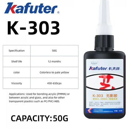 Kafuter K300 K302 K303 K306 Colla Acrilica UV per Vetro, Metallo, Plastica ABS - Adesivo Trasparente ad Alta Tenuta