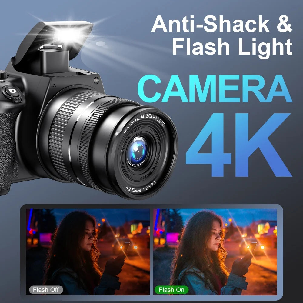 Fotocamera Digitale con Zoom Ottico 12X, 4K, WiFi, HD, 72MP, Avanzata, 270° °   Schermo Ribaltabile Autofocus Principiante/Principiante Selfie Macro